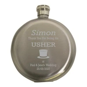 Personalised Usher Top Hat 5oz Round Silver Hip Flask In A Paper Box HF600 - Picture 1 of 1