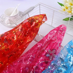 1M Shiny Sequins Embroidery Mesh Fabric Tulle Dance Costume Wedding Dress Sewing - Picture 1 of 8