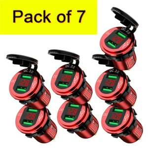 [Lot of 7]Dual QC 3.0 USB Fast Charger Socket Outlet Car w/LED Digital Voltmeter - Picture 1 of 15