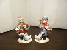 Vintage HOMCO Christmas Boy & Girl Figurines Goose Gifts Wreath #5304 IOP