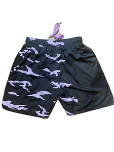 🔥 SHIPS FREE Summer SALE Mesh Black Basketball Shorts w/Lavender Design New Med - Picture 1 of 3