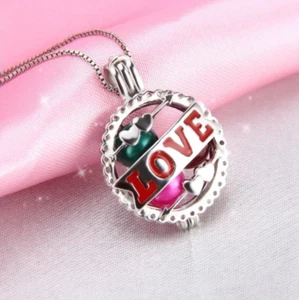 Elegant 925 Sterling Silver Romantic "LOVE" Pearl Cage Pendant Necklace - Bild 1 von 3