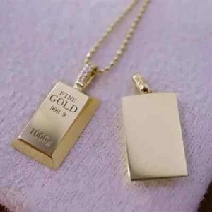 14K Yellow Gold Plated Lab Created Diamond Pendant 925 Silver Gold Bar Bullion - Picture 1 of 5