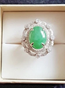 Genuine Light Green 6.15ct Jadeite Jade (Type A) 925 Silver Ring SIZE Adjustable - Picture 1 of 12