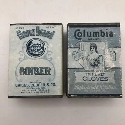 Vintage Reproduction Spice Tin Empty HomeBrand Ginger,  Columbia Cloves DECOR - Image 1 of 4