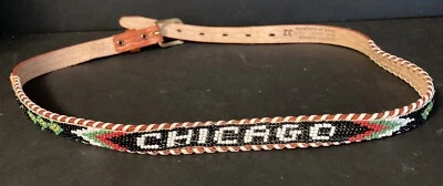 Chicago Beaded Belt - Leather/ Beads 1980’s New Size 32 - Image 1 of 4