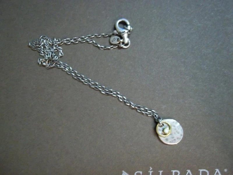 Colar de bronze SILPADA .925 oxidado martelado prata esterlina concha de rio N1671 - Imagem 1 de 1