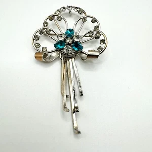 Estate - Vtg 60s Bar Jam BarJam Blue Rhinestone 12K GF Brooch or Pendant - Picture 1 of 9