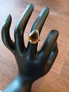 925 Sterling Silver Faceted Citrine Teardrop Ring - Size 7 - Picture 1 of 3