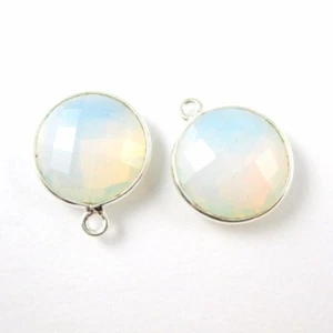 Bezel Gem Pendant - Sterling Silver-14mm Faceted Coin-Opalite Quartz (2 Pcs) - Picture 1 of 3