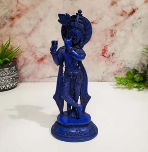 Blue Krishna Statue | Resin Cast Royal Blue Krishna Statue Figurine 9" Tall - Picture 1 of 10