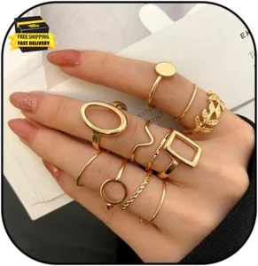 11Pcs Vintage Leaf Finger Rings Set Stackable Knuckle Ring Gold Silver Geometric - Picture 1 of 6
