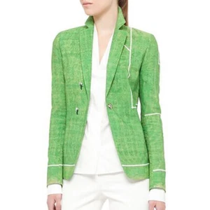 Akris Punto Soccer Football Field Print Blazer Jacket Cotton Green Grass 14 - Picture 1 of 19