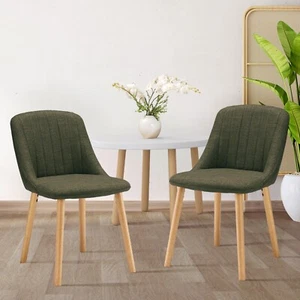 Esszimmerstühle 2er Set Polsterstuhl Holzbeine Polyester Küchenstühle Grün - Bild 1 von 8