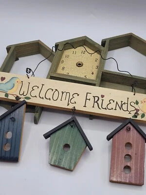 Welcome Friends Primitive Birdhouse Clock And Sign - Image 1 of 4