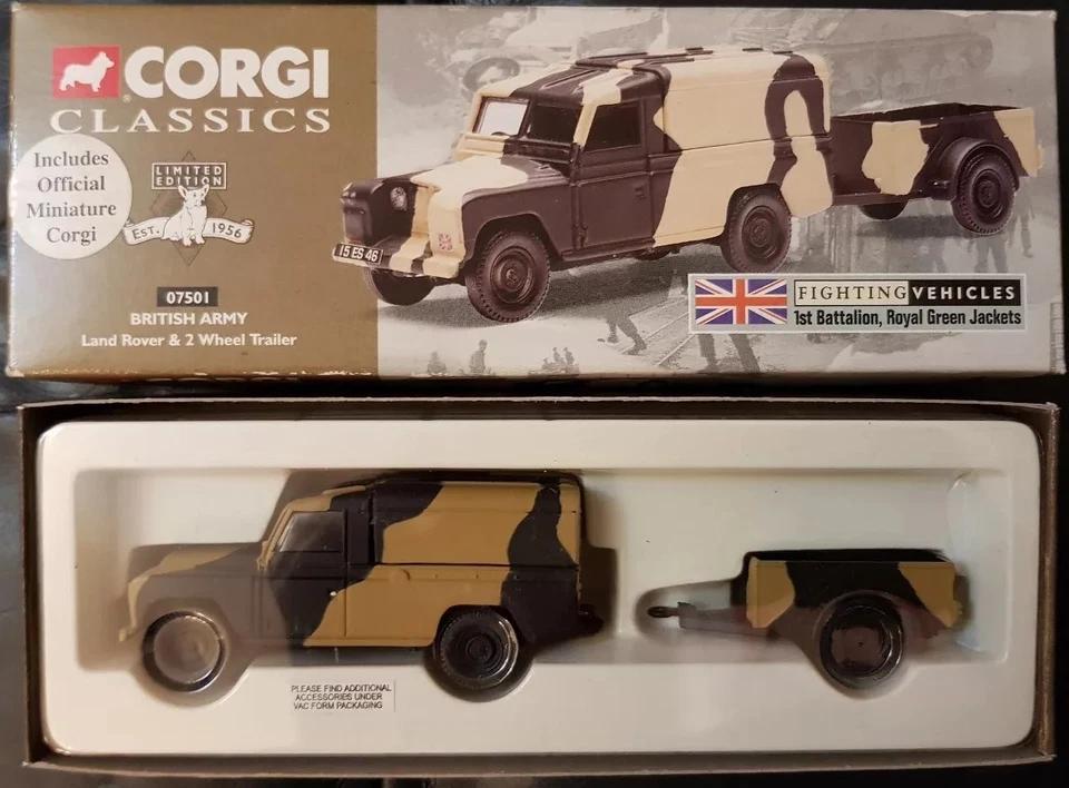 Corgi Classics Fighting Vehicles British Army Land Rover & 2 Wheel Trailer 07501 - Image 1 of 1