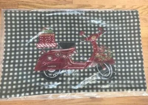 Pottery Barn Santa Scooter Lumbar Pillow Cover Black Red 16x26 Gingham Check - Picture 1 of 2