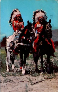Native americans Full Dress On Horses Oklahoma Texas Cancel Chrome Posted - Picture 1 of 2