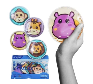 Pack of 4 Reusable Kids Ice Packs for Boo Boos Soft Gel First Aid Kit - Animals - Picture 1 of 5