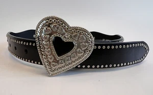 Nocona Black Genuine Bonded Leather Child’s Girls Belt Heart Conchos Size 22 - Picture 1 of 10
