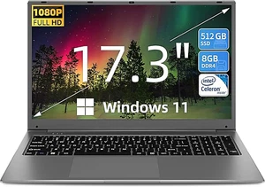 SGIN Laptop 17,3 Zoll SSD 512GB Intel N4020 Bis zu 2,8GHz FHD-Bildschirm 8000mAh - Bild 1 von 11