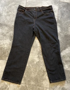 George Womens Jeans 18P Straight Black Gold Stitching 5 Pockets Stretch Zipper - Picture 1 of 9