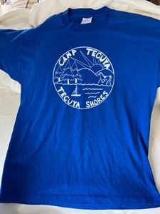 1990 GIRL SCOUTS Camp Tecuya Shores/Camp Arnaz Blue Logo Tee-Shirt/Sz XLG 46-48 - Picture 1 of 4