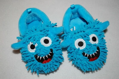 Baby Boys SILLY BLUE MONSTER SLIPPERS Rubber Soles SIZE 2 3 4 5 - Image 1 of 2