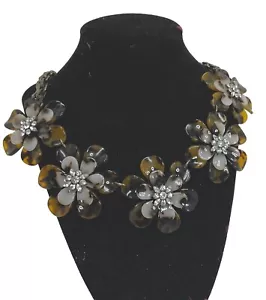 BaubleBar Bib Necklace Twiggy Collar Tortoise Shell Daisy Brass Chain 60’s Vibe - Picture 1 of 9