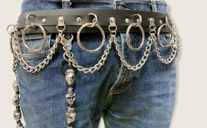 Bondage Belt Steel Chain Real Leather Punk Death Thrash Metal Goth Rave Belt - Picture 1 of 9