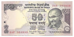 India UNC Rs 50, 2013, Raghuram G Rajan, 2013, with Triplex Fancy No 35-35-35 - Picture 1 of 2