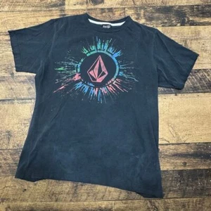 Volcom Graphic T-Shirt Skateboard Surf Logo Burst Design Black Large distressed - Picture 1 of 9