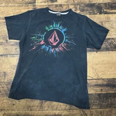 Volcom Graphic T-Shirt Skateboard Surf Logo Burst Design Black Large distressed - Image 1 of 4