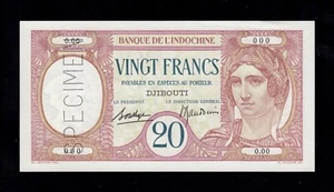 F.C. FRENCH SOMALILAND , 20 FRANCOS 1926/38 , SPECIMEN , S/C- ( AUNC ) , P.7s . - Bild 1 von 2