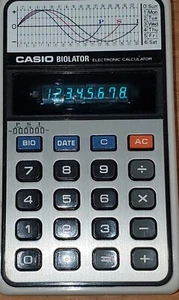 Schön!  Casio H-801 Vintage Taschenrechner "Biolator". Grünes Display. Made in Japan - Bild 1 von 4