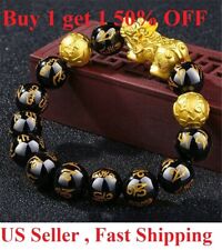  Feng Shui Black Obsidian Beads Bracelet Attract Wealth & Good Luck Bangle pixiu
