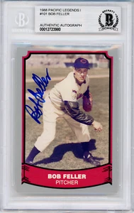 1988 Pacific #101 Bob Feller Firmato COA BAS Cleveland Indians Lastricato - Foto 1 di 2