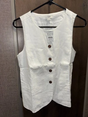 J. Crew Women's Long Button Front Vest, Size 6, White - Image 1 of 3