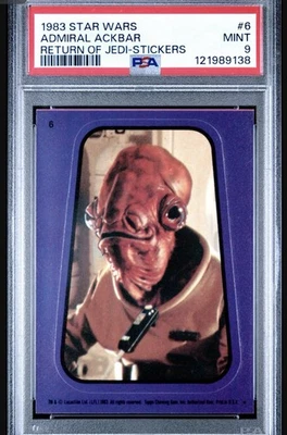 Pegatinas Topps Star Wars Return of the Jedi 1983 #6 Admiral Ackbar PSA 9 púrpura Foto 1 de 2