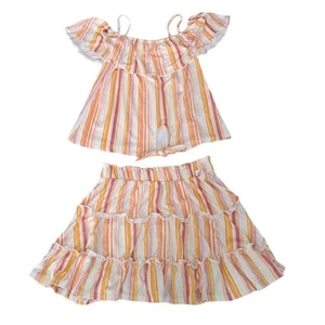 NWT Eyeshadow Girls Two Piece Striped Skirt Set Size 10 - Picture 1 of 8