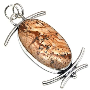 Pendant Picture Jasper Gemstone Gift For Her Silver Jewelry 2.5" - Picture 1 of 7