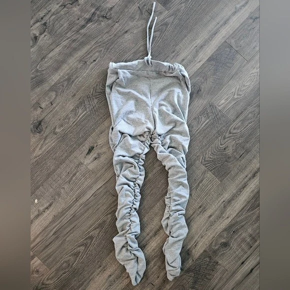 Talla M Gris Acanalado Cordón Leggings Bolsillos Informal Atletismo Informal Cómodo Foto 1 de 4