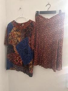 Boho Vintage Carole Little Size 12 Two Piece Outfit Set Wearable Art Print Skirt - Picture 1 of 12