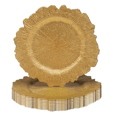 10 Pack Gold Charger Plates, 13'' Reef Chargers for Dinner Plates, Gold Plate... - Image 1 of 4