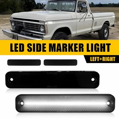 2x Smoked F/R Marker White LED Side Light For 1973-1979 Ford F100 F150 F250 F350 Foto 1 de 4