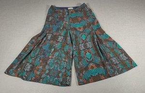 Anthropologie The Essential Culotte Brown Teal Snakeskin Wide Leg Pants Size 2 - Picture 1 of 13