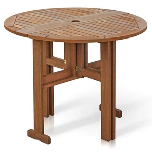Furinno Tioman Round Wood Outdoor Residential Medium Brown Patio Dining Table - Picture 1 of 7