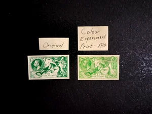 ~ GREAT BRITAIN- 1 P. 1937 - SEAHORSE IMPERFORATED COLOURS EXPERIMENT PRINT- 9A - Picture 1 of 2