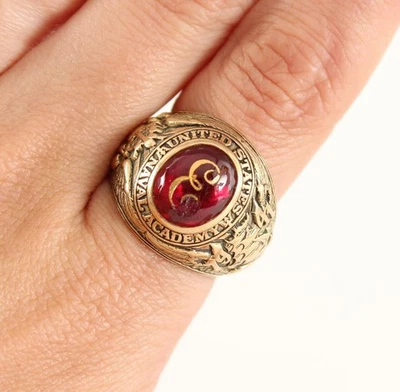 Antique 14K Gold Bailey Banks & Biddle US Navy Academy Ruby 1941 Mens Class Ring - Image 1 of 4