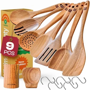 9 Stück Teakholzlöffel zum Kochen - Premium & Langlebiges Bio Teakholz... - Bild 1 von 6
